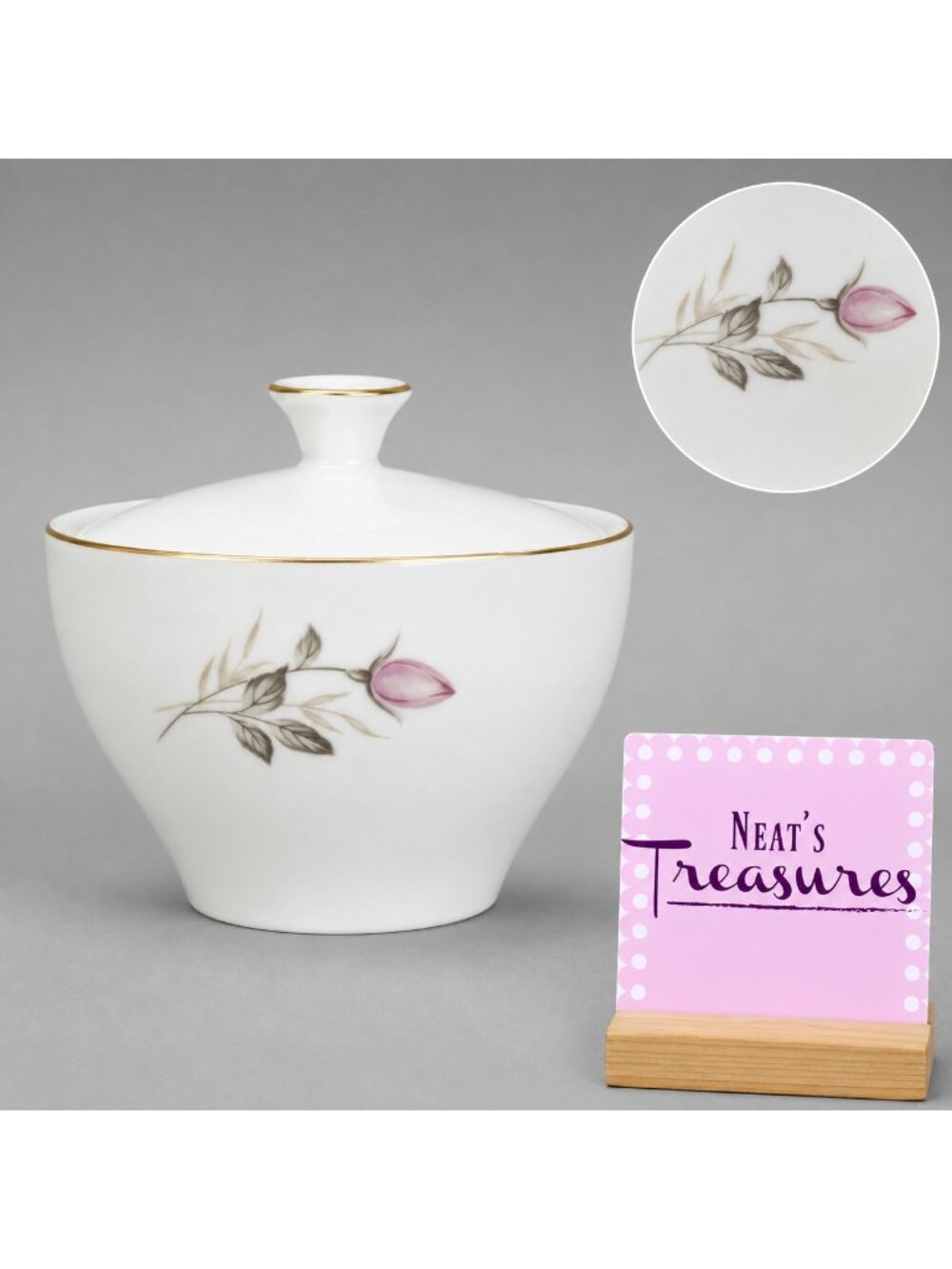 Camelot AMERICAN ROSE 1655 Pink Floral Gray Leaves China Covered Sugar Bowl